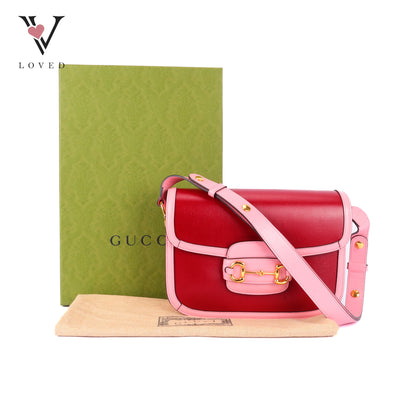 Gucci Azalea Calfskin 1955 Horsebit Shoulder Bag in New Cherry Red and Wild Rose