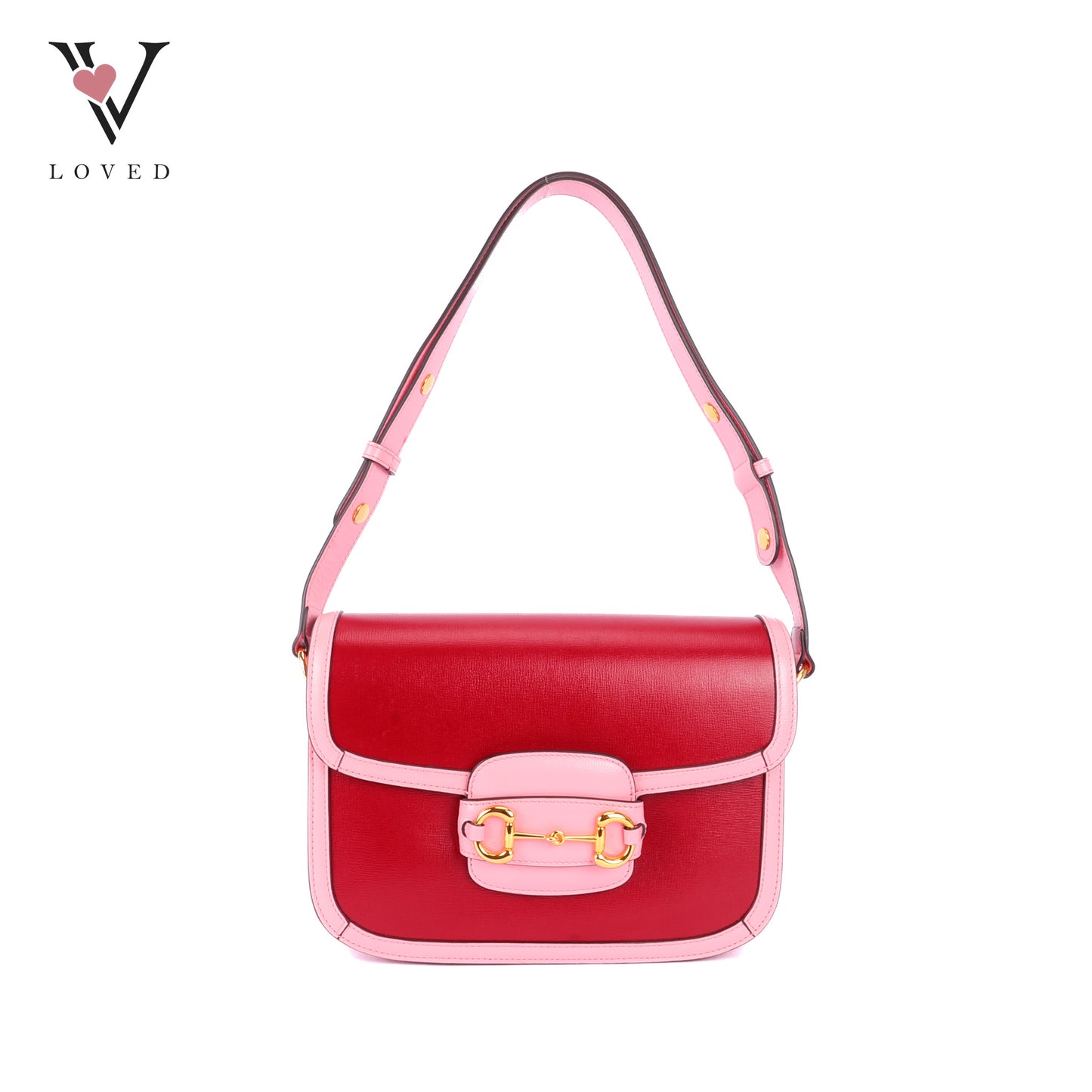 Gucci Azalea Calfskin 1955 Horsebit Shoulder Bag in New Cherry Red and Wild Rose