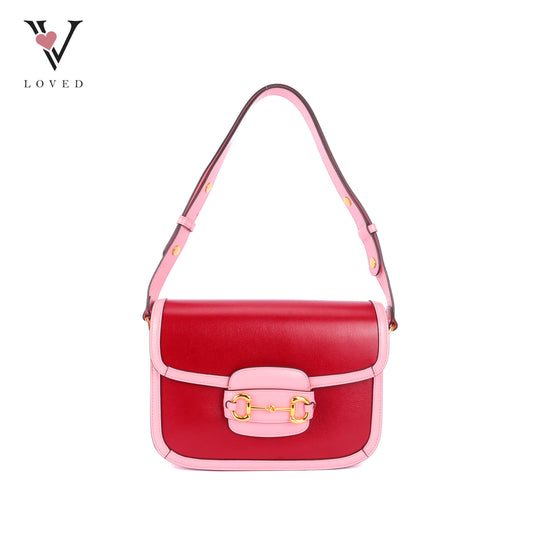 Gucci Azalea Calfskin 1955 Horsebit Shoulder Bag in New Cherry Red and Wild Rose