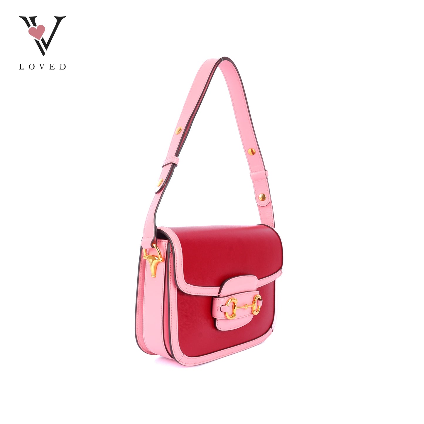 Gucci Azalea Calfskin 1955 Horsebit Shoulder Bag in New Cherry Red and Wild Rose
