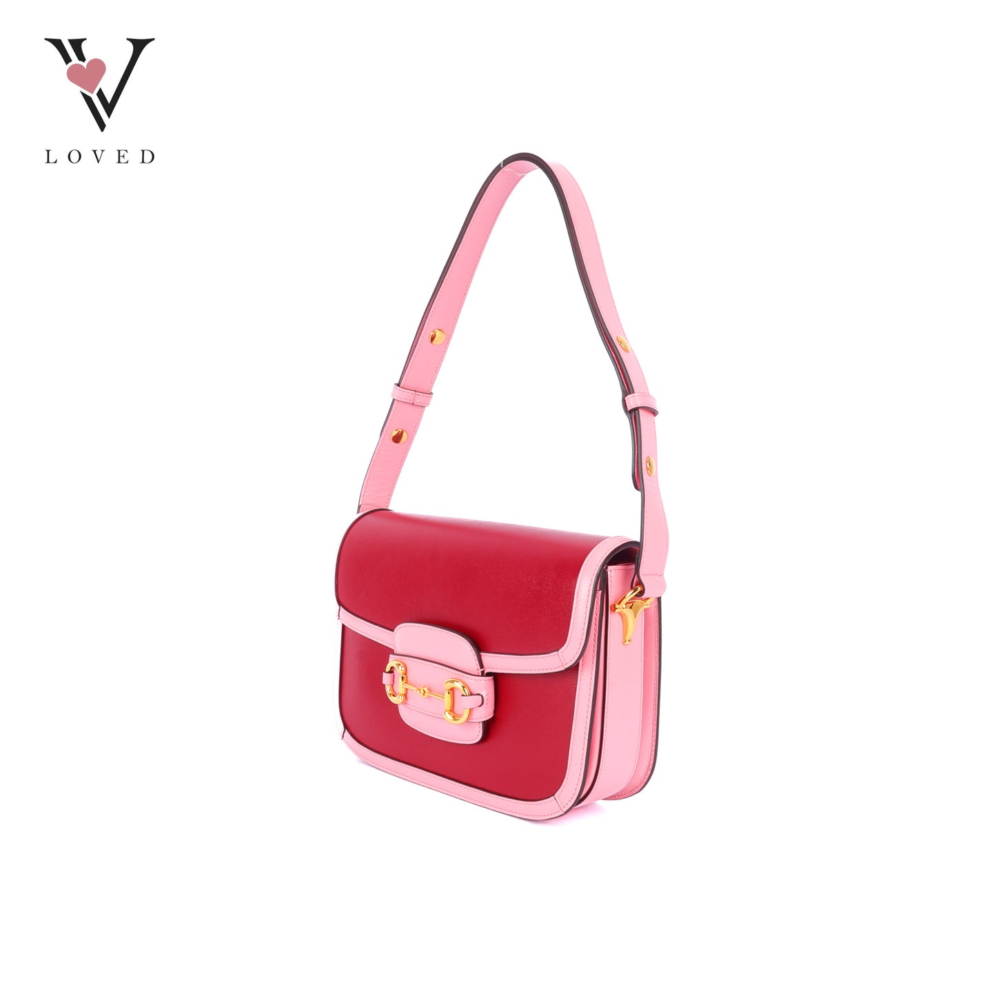 Gucci Azalea Calfskin 1955 Horsebit Shoulder Bag in New Cherry Red and Wild Rose