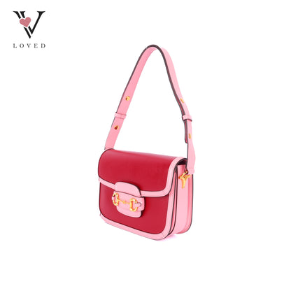 Gucci Azalea Calfskin 1955 Horsebit Shoulder Bag in New Cherry Red and Wild Rose