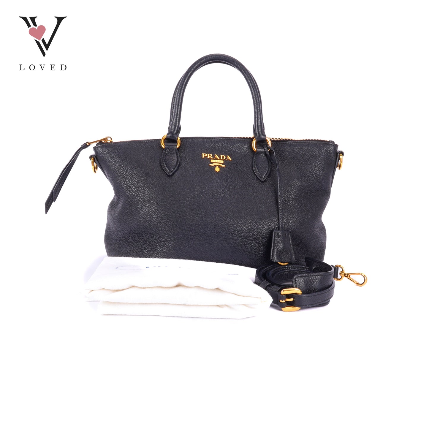 Prada Black Vitello Phenix Leather Top Handle Crossbody Bag