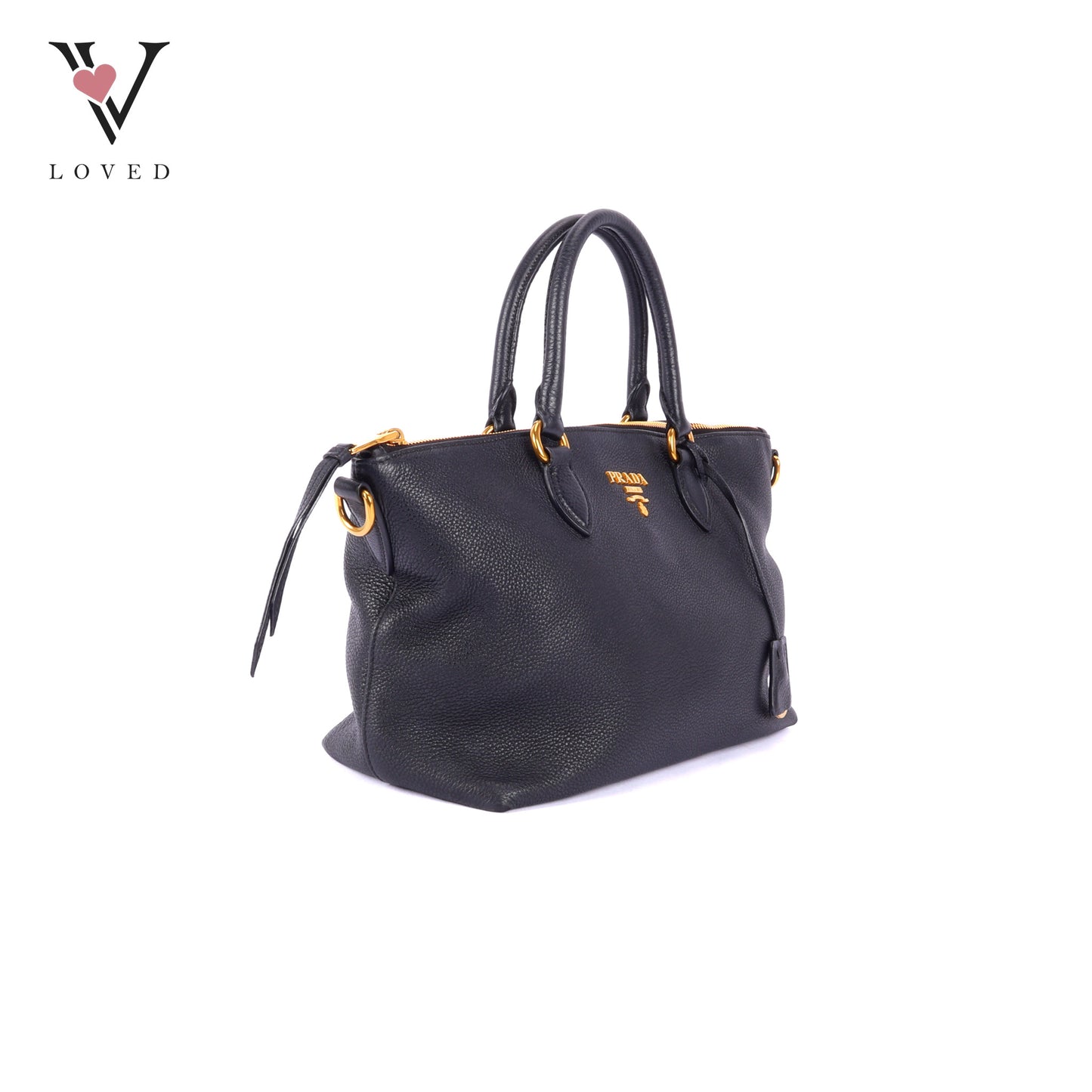 Prada Black Vitello Phenix Leather Top Handle Crossbody Bag