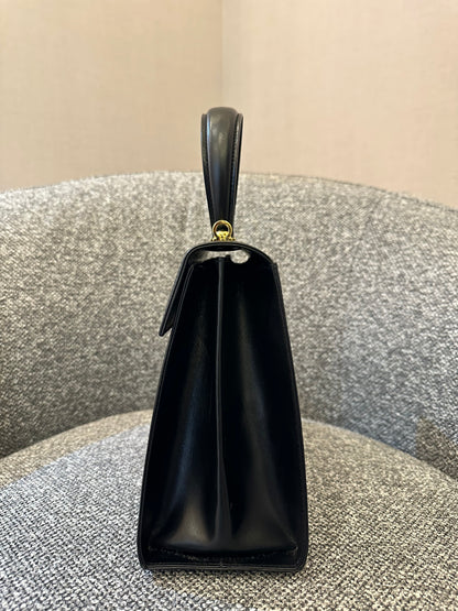 Salvatore Ferragamo Gancini Top Handle Bag in Black Leather