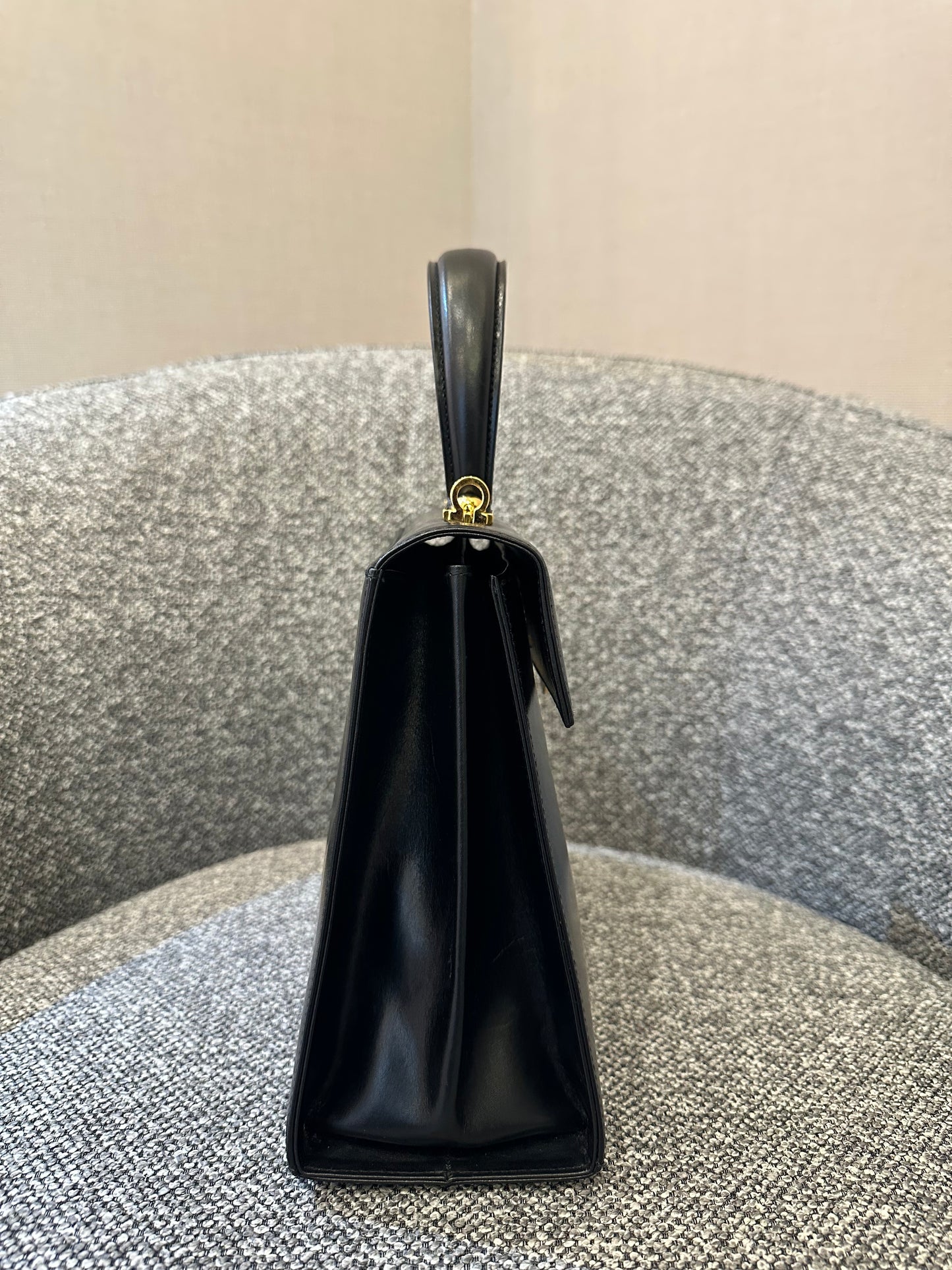 Salvatore Ferragamo Gancini Top Handle Bag in Black Leather