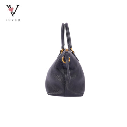 Prada Black Vitello Phenix Leather Top Handle Crossbody Bag