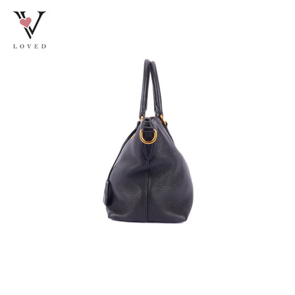 Prada Black Vitello Phenix Leather Top Handle Crossbody Bag