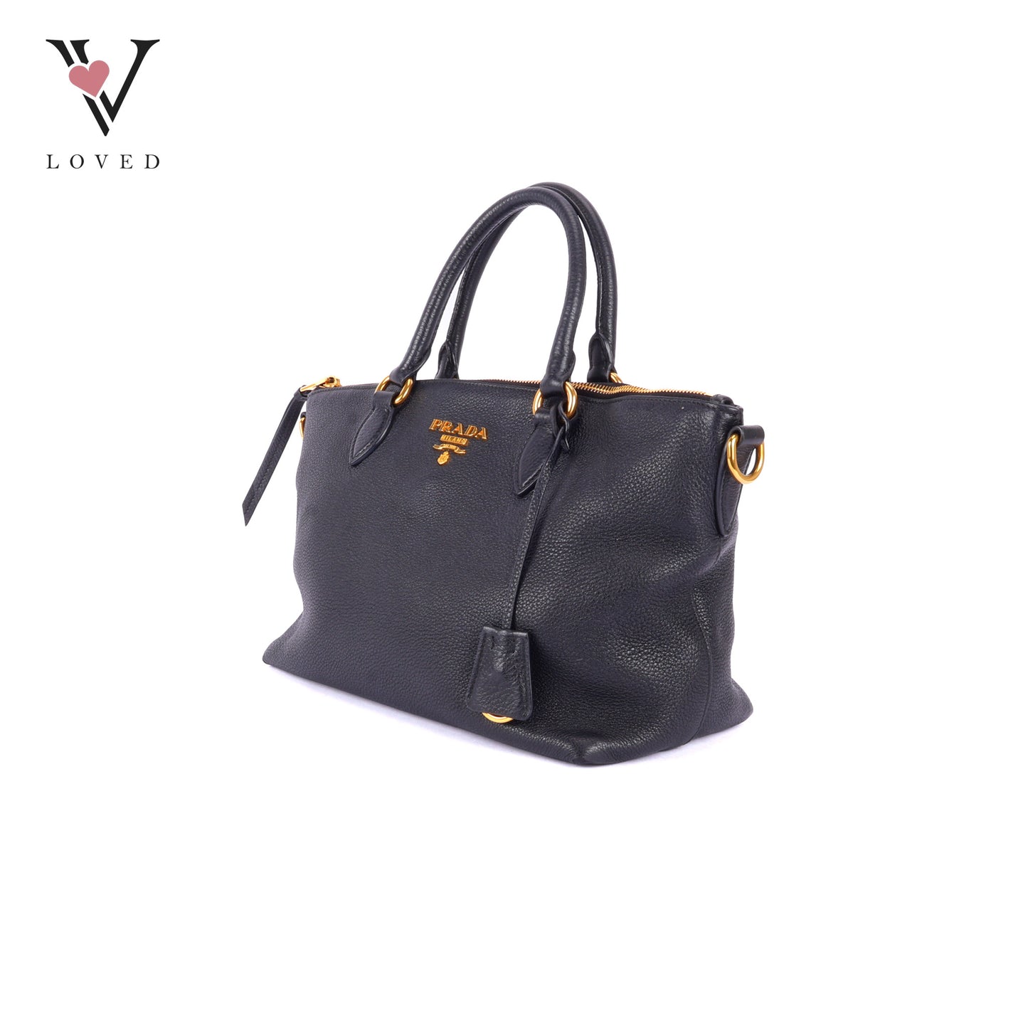 Prada Black Vitello Phenix Leather Top Handle Crossbody Bag