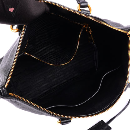 Prada Black Vitello Phenix Leather Top Handle Crossbody Bag