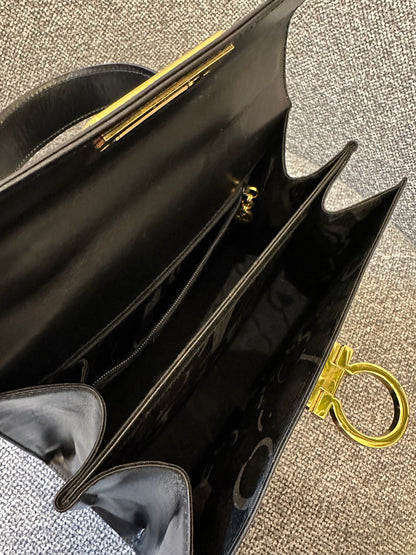 Salvatore Ferragamo Gancini Top Handle Bag in Black Leather