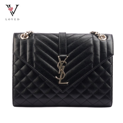 Yves Saint Laurent Monogram Envelope Shoulder Bag In Black Leather