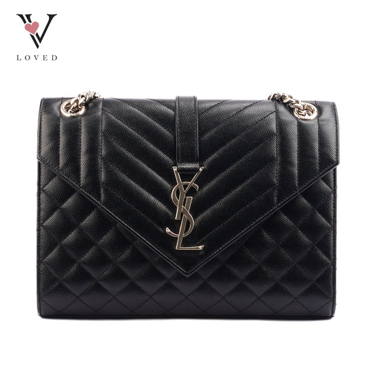 Yves Saint Laurent Monogram Envelope Shoulder Bag In Black Leather