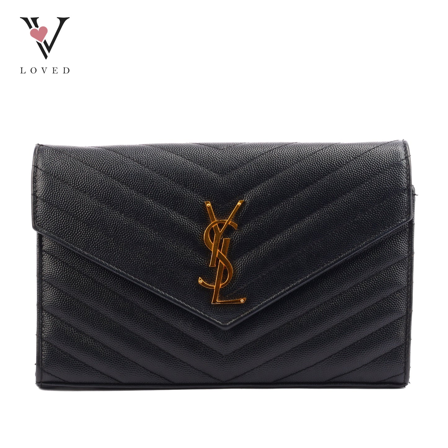 Yves Saint Laurent Cassandre WOC in Black Chevron Quilted Leather (GHW)
