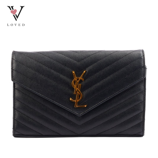 Yves Saint Laurent Cassandre WOC in Black Chevron Quilted Leather (GHW)