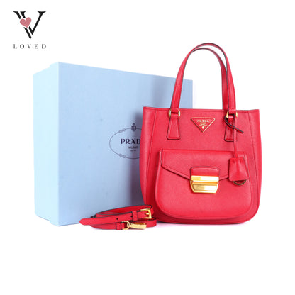 Prada Metropolis Tote Bag in Red Saffiano Leather
