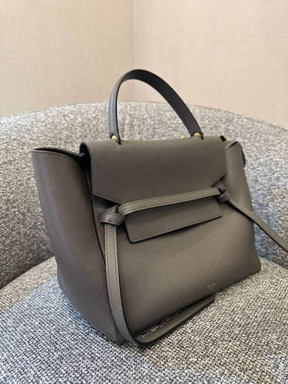 Celine Mini Belt Bag in Grey Grained Calfskin Leather