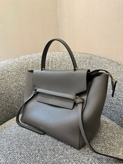 Celine Mini Belt Bag in Grey Grained Calfskin Leather