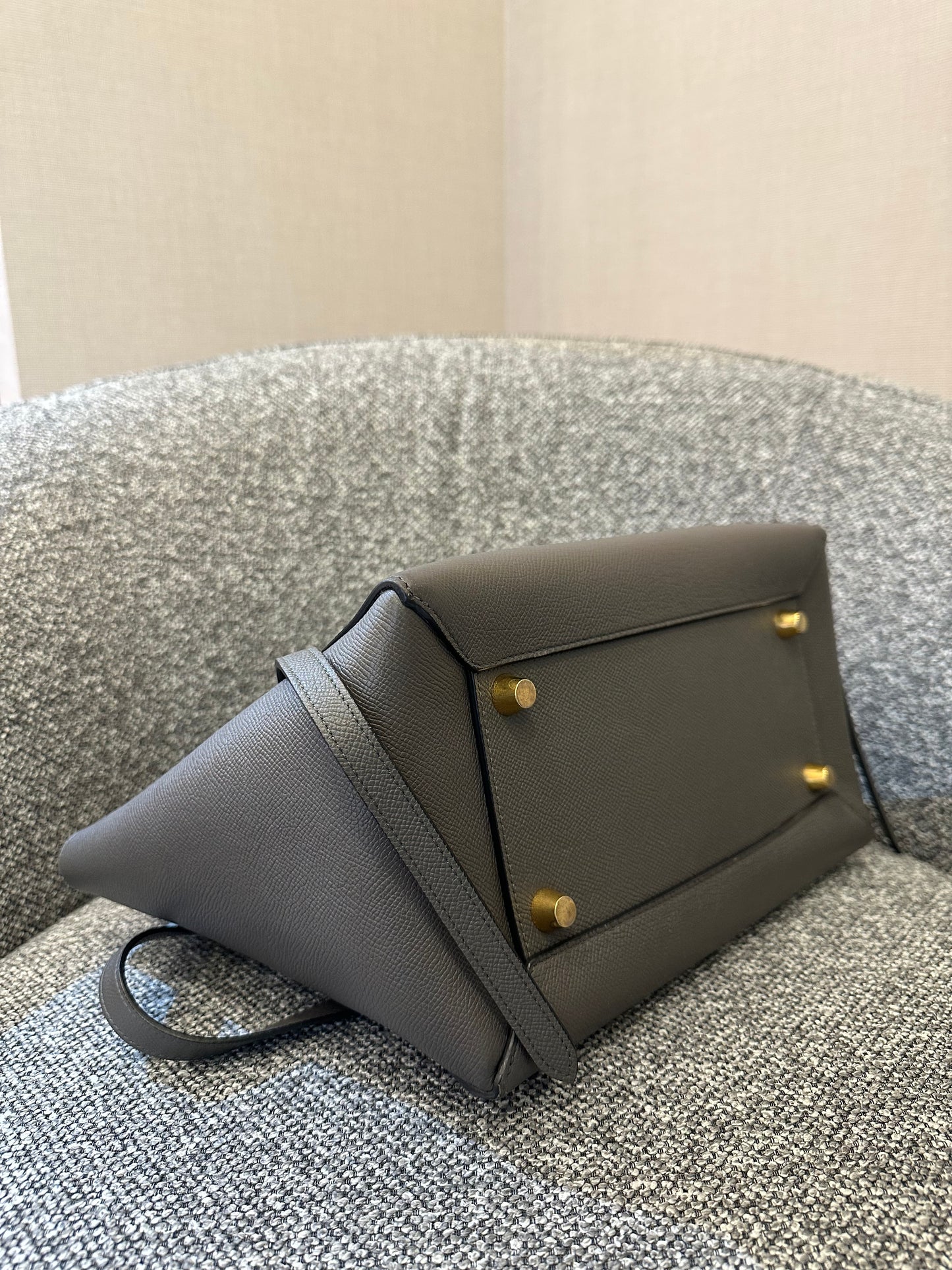 Celine Mini Belt Bag in Grey Grained Calfskin Leather