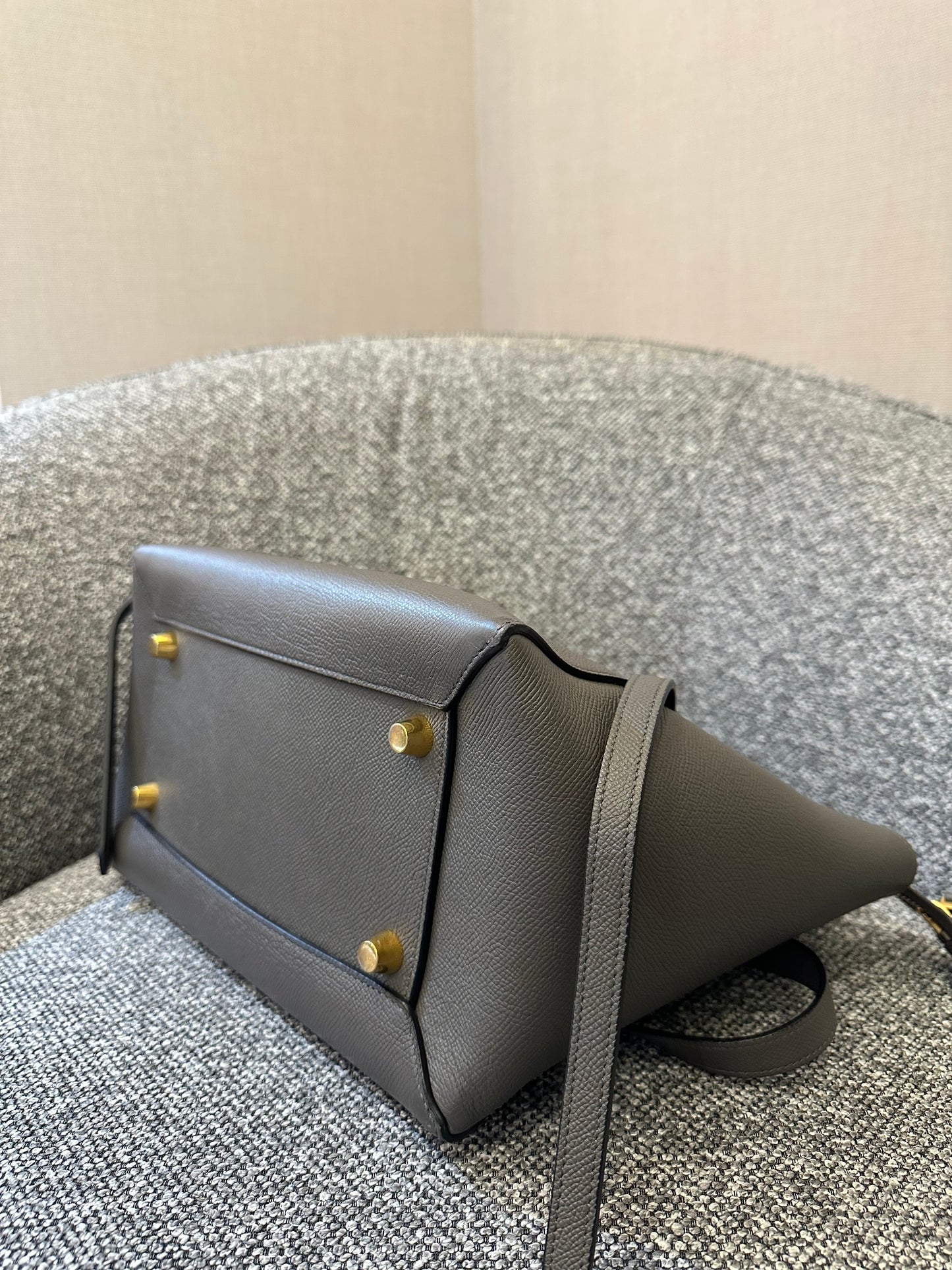 Celine Mini Belt Bag in Grey Grained Calfskin Leather