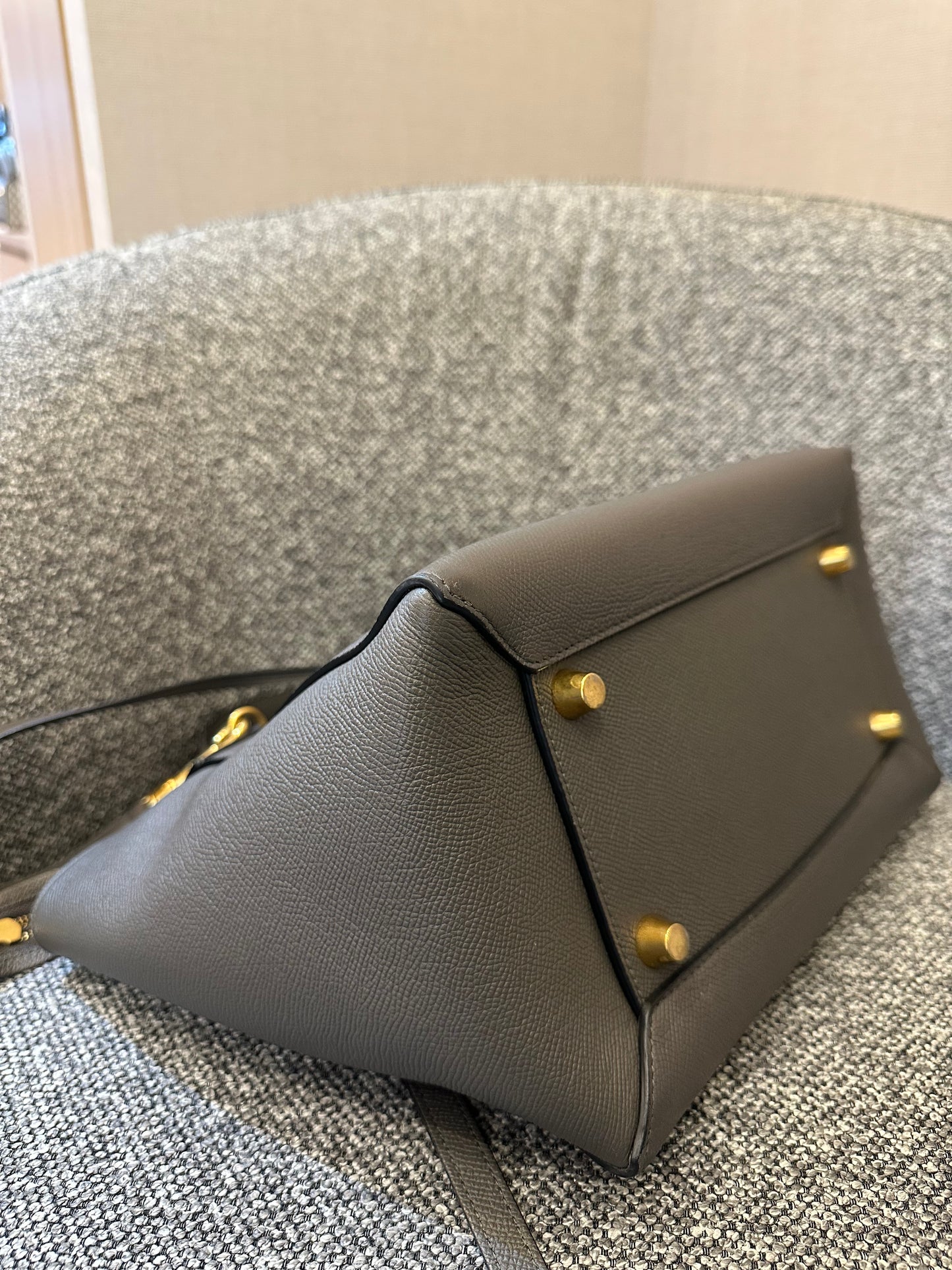 Celine Mini Belt Bag in Grey Grained Calfskin Leather