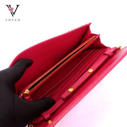 Prada Continental Wallet in Fiery Red Saffiano Leather