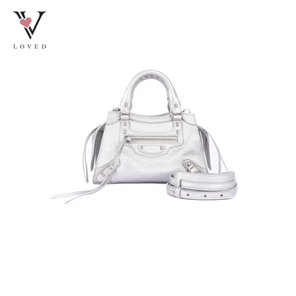 Balenciaga Neo Classic City Bag in Metallic Silver Grained Calfskin Leather