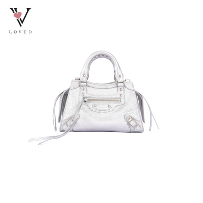 Balenciaga Neo Classic City Bag in Metallic Silver Grained Calfskin Leather