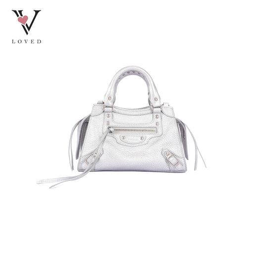Balenciaga Neo Classic City Bag in Metallic Silver Grained Calfskin Leather
