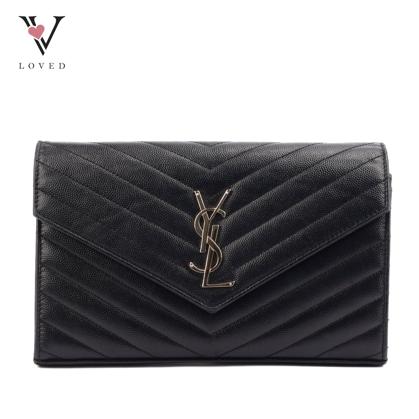 Yves Saint Laurent Cassandre WOC in Black Chevron Quilted Leather (SHW)