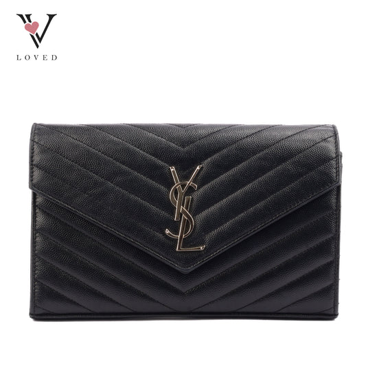 Yves Saint Laurent Cassandre WOC in Black Chevron Quilted Leather (SHW)