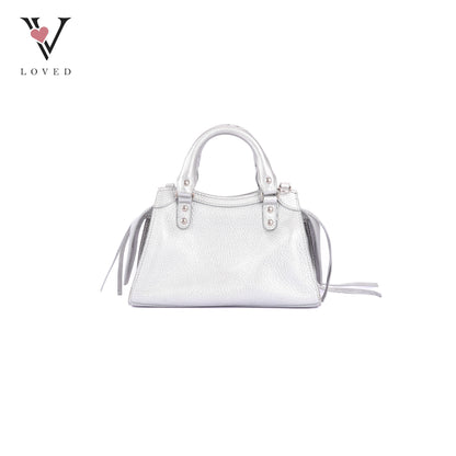Balenciaga Neo Classic City Bag in Metallic Silver Grained Calfskin Leather