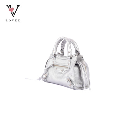 Balenciaga Neo Classic City Bag in Metallic Silver Grained Calfskin Leather