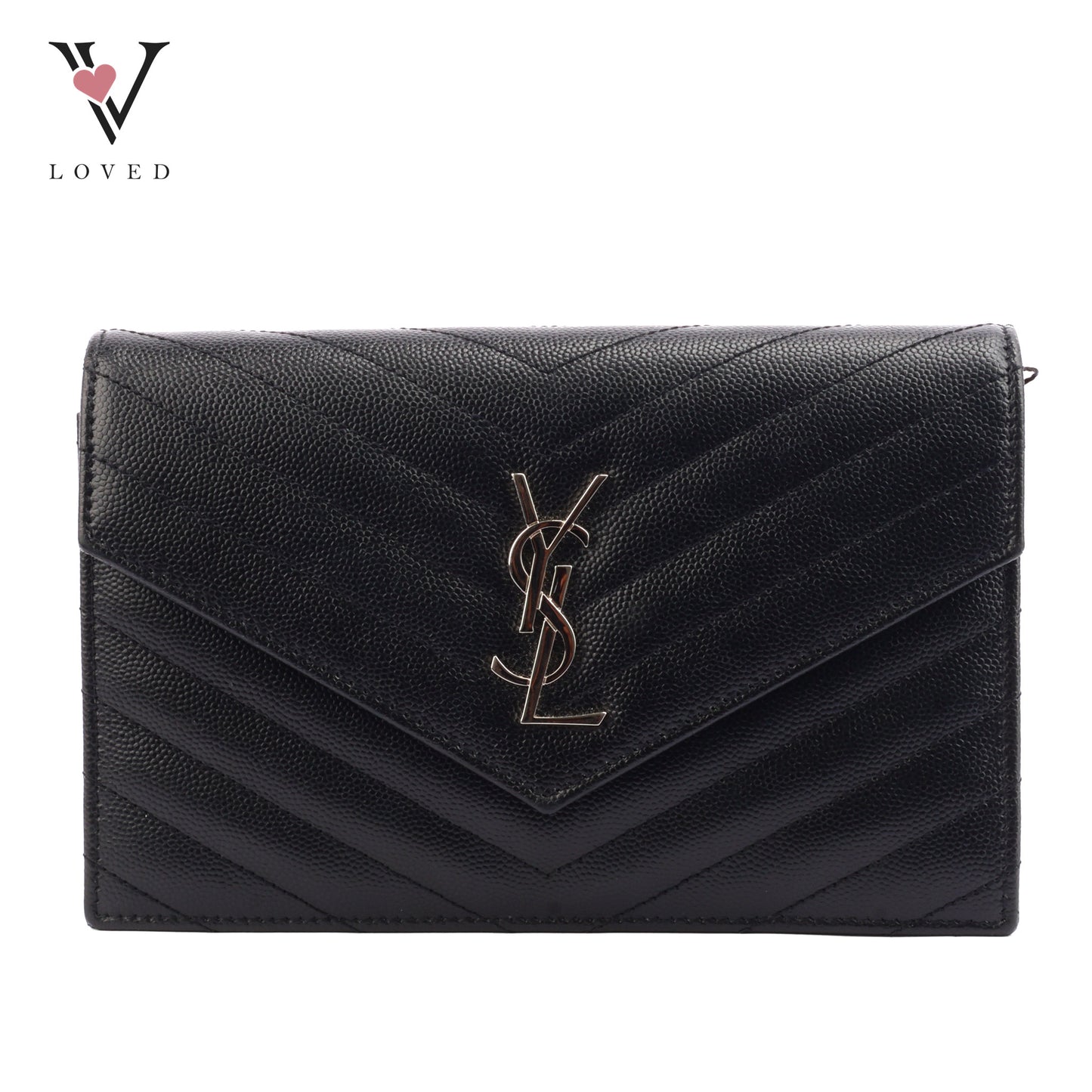 Yves Saint Laurent Small Cassandre WOC in Black Chevron Quilted Leather (SHW)