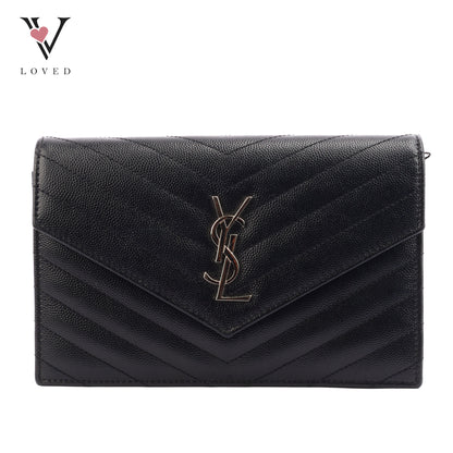 Yves Saint Laurent Small Cassandre WOC in Black Chevron Quilted Leather (SHW)
