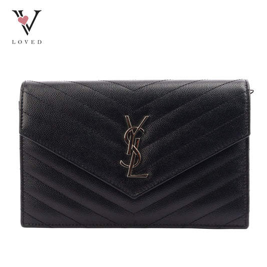 Yves Saint Laurent Small Cassandre WOC in Black Chevron Quilted Leather (SHW)