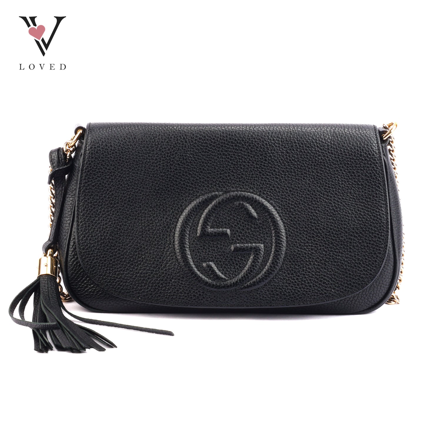 Gucci Soho Flap Crossbody Bag in Black Pebbled Leather