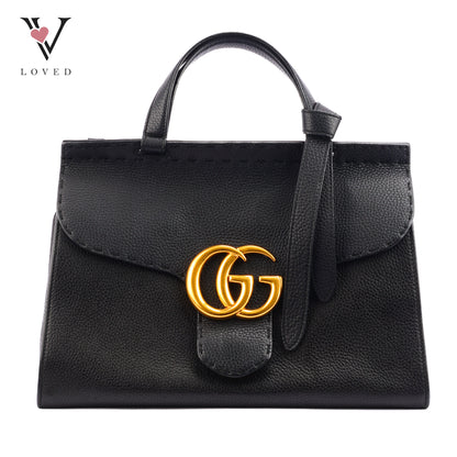 Gucci GG Marmont Small Top Handle Bag In Black Leather