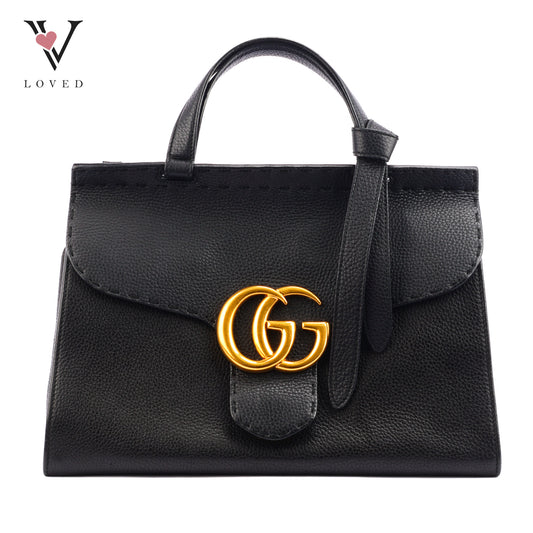 Gucci GG Marmont Small Top Handle Bag In Black Leather