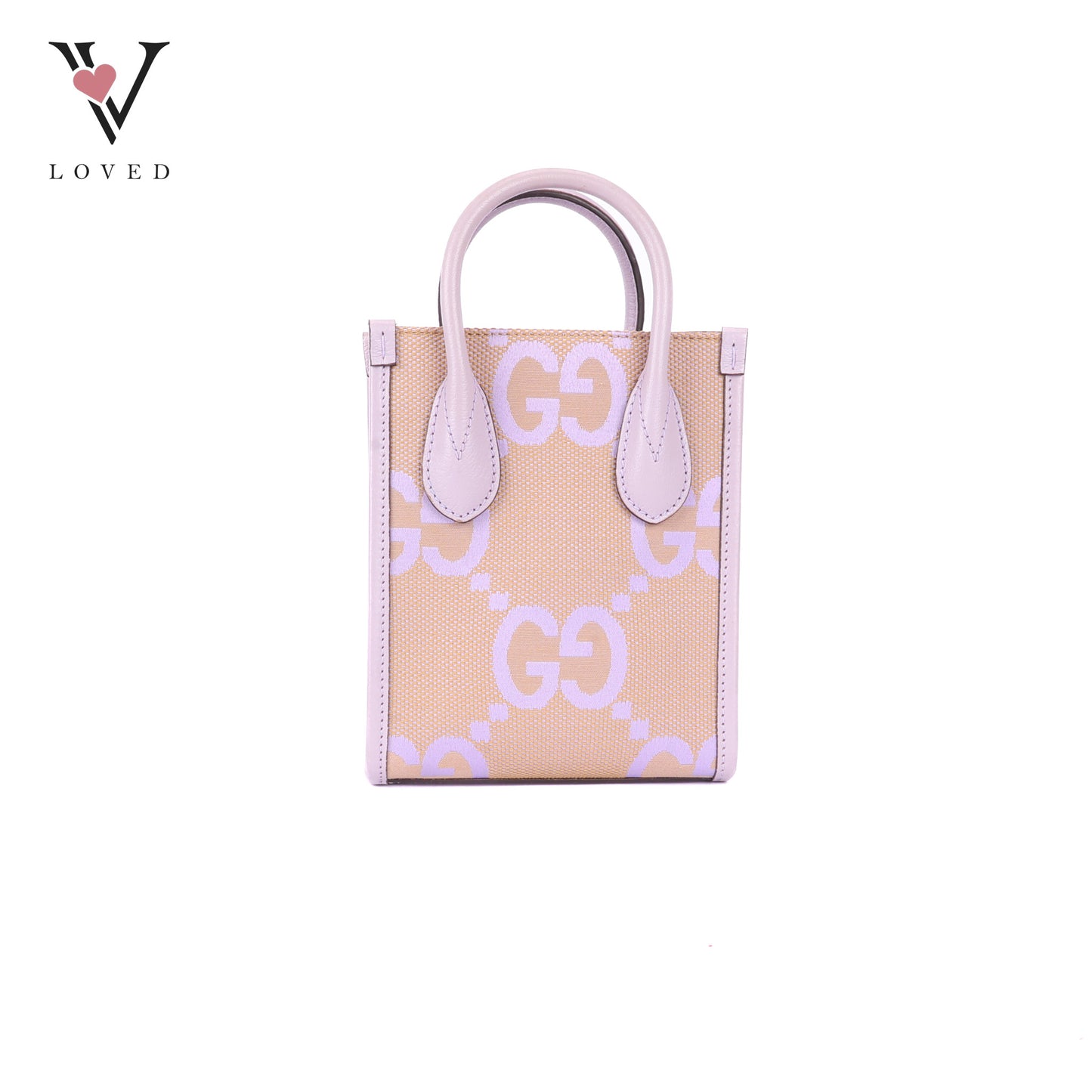 Gucci GG Mini Tote Bag in Beige with Purple Leather Trim
