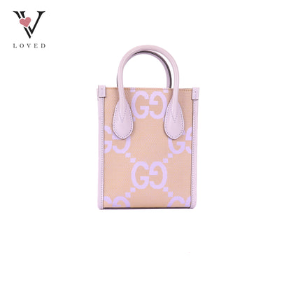 Gucci GG Mini Tote Bag in Beige with Purple Leather Trim