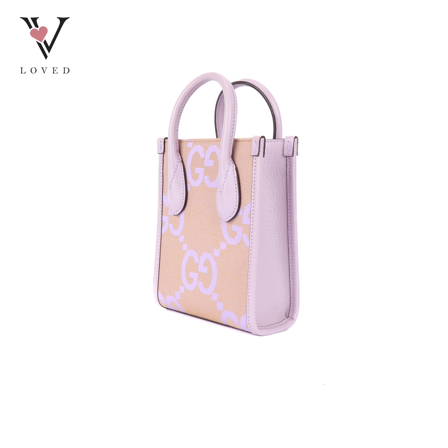 Gucci GG Mini Tote Bag in Beige with Purple Leather Trim