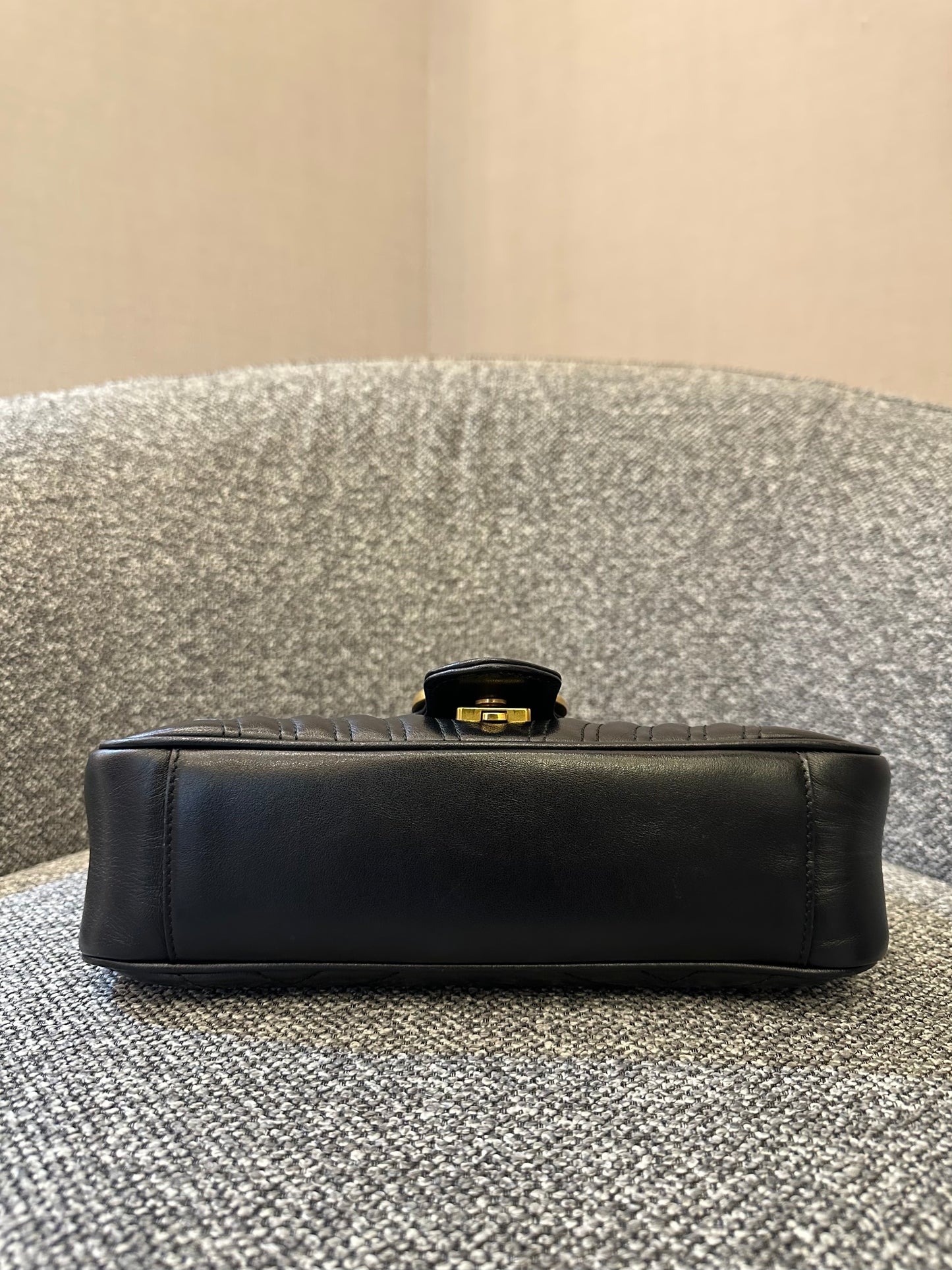 Gucci GG Marmont Flap Shoulder Bag in Black Matelassé Leather