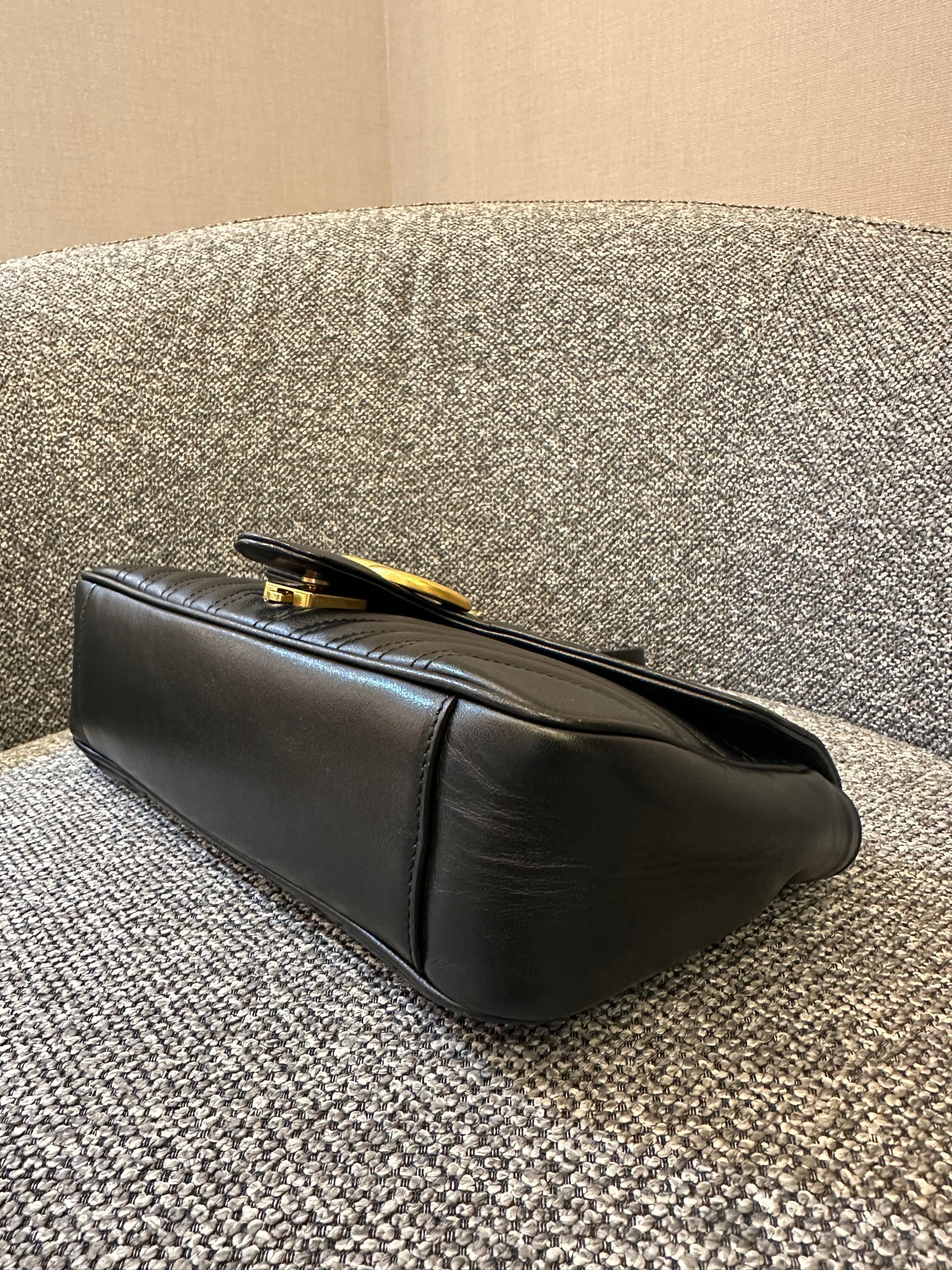 Gucci GG Marmont Flap Shoulder Bag in Black Matelassé Leather