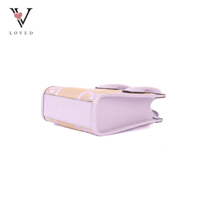 Gucci GG Mini Tote Bag in Beige with Purple Leather Trim