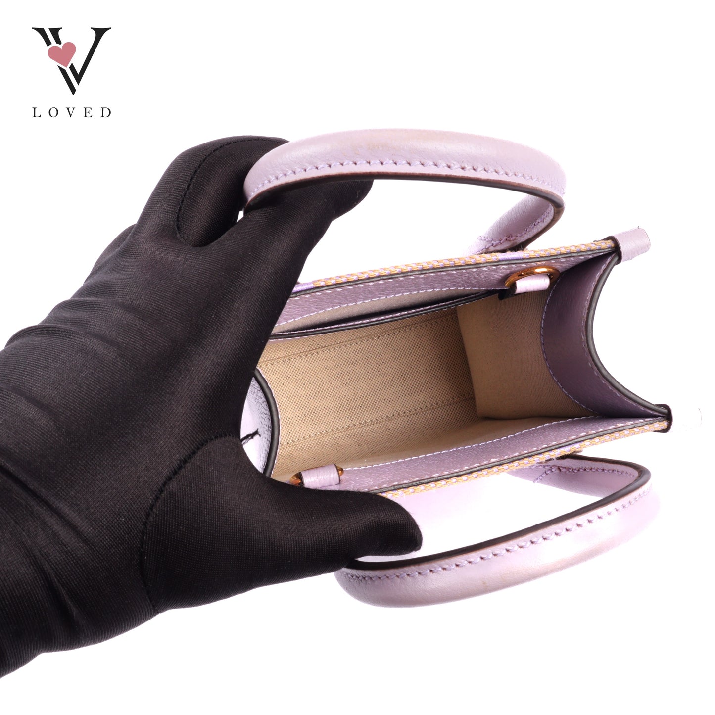 Gucci GG Mini Tote Bag in Beige with Purple Leather Trim