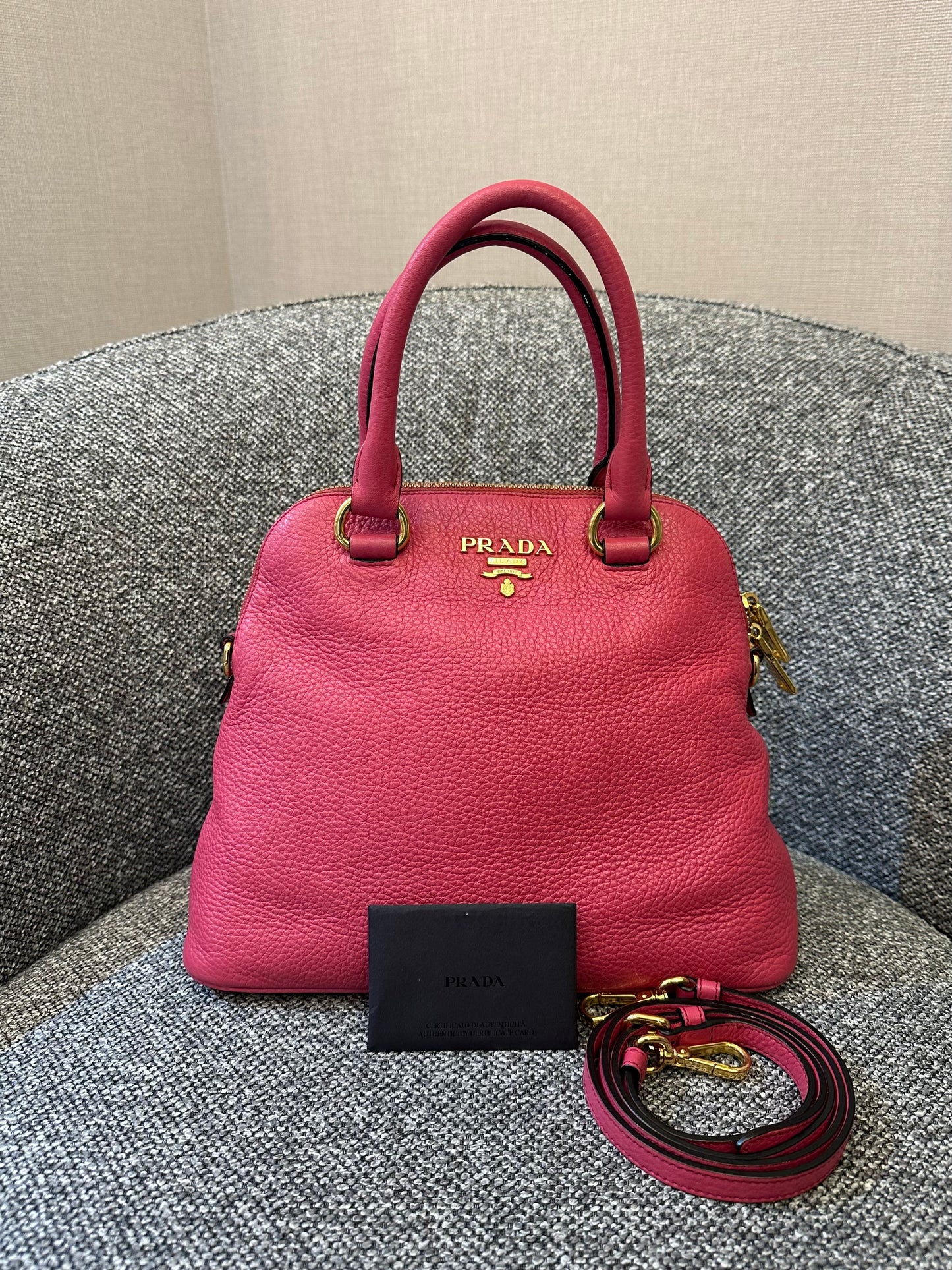 Prada Vitello Daino Dome Satchel Handbag