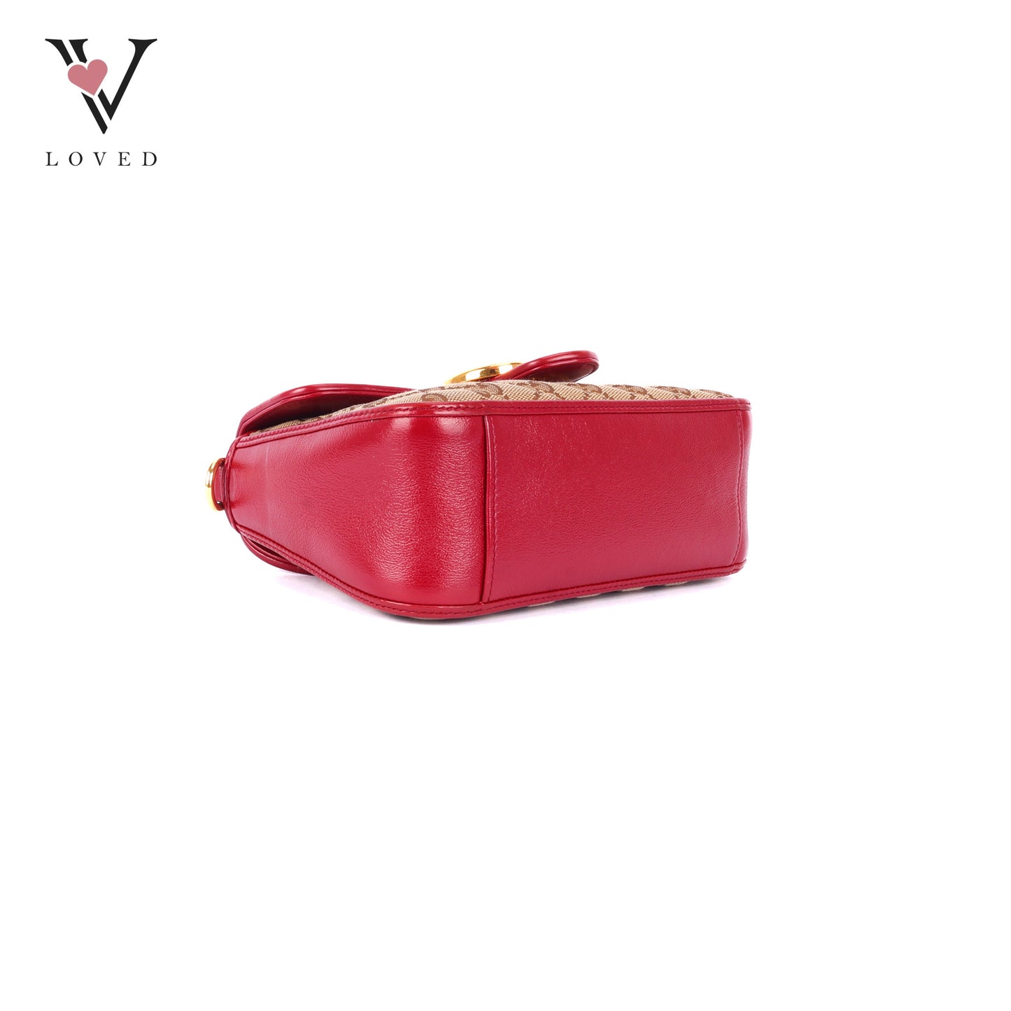 Gucci GG Marmont Mini Top Handle Bag in Beige and Red Canvas and Leather