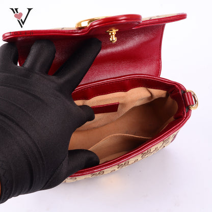 Gucci GG Marmont Mini Top Handle Bag in Beige and Red Canvas and Leather