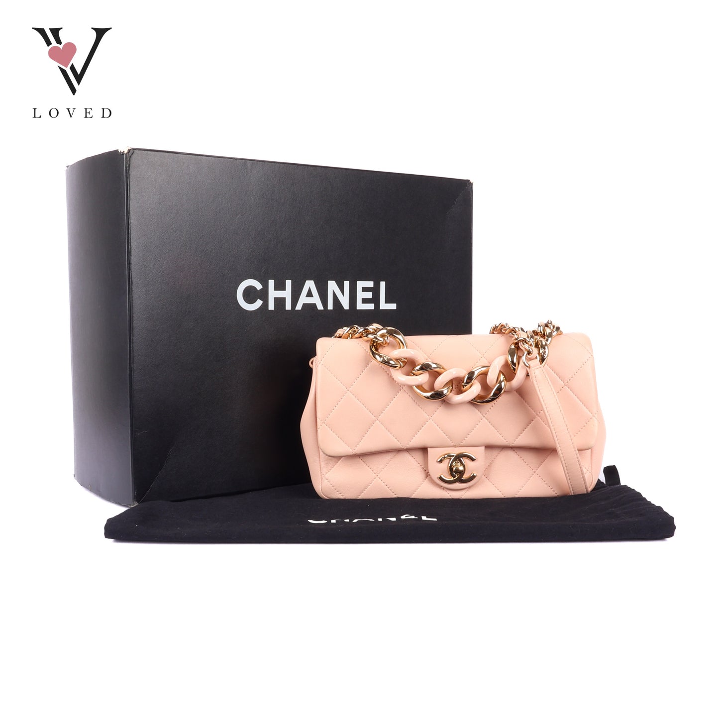 Chanel Flap Bag in Light Pink Quilted Lambskin & Resin Bi-color Chain